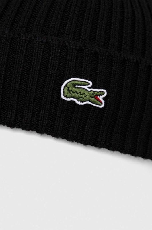 Шапка вовняна Lacoste колір чорний фото 3