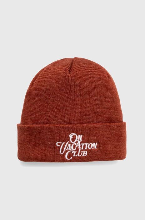Вовняна шапка On Vacation колір коричневий з товстого трикотажу вовна