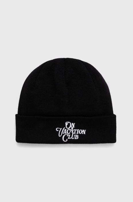 Вовняна шапка On Vacation колір чорний з товстого трикотажу вовна