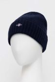 Вовняна шапка Gant колір синій з товстого трикотажу вовна