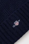 Вовняна шапка Gant колір синій з товстого трикотажу вовна