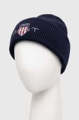 Шапка з домішкою вовни Gant колір синій з товстого трикотажу
