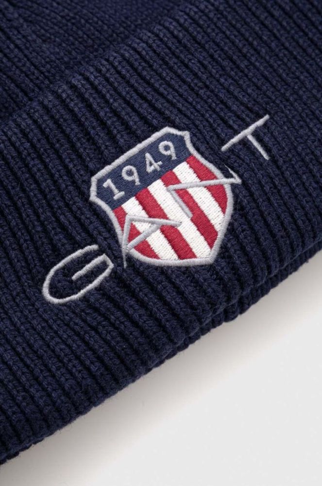 Шапка з домішкою вовни Gant колір синій з товстого трикотажу (3537696) фото 3