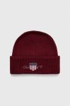 Шапка з домішкою вовни Gant колір бордовий з товстого трикотажу Шапка з домішкою вовни Gant колір бордовий з товстого трикотажу