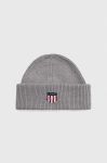 Шапка з домішкою вовни Gant колір сірий з товстого трикотажу Шапка з домішкою вовни Gant колір сірий з товстого трикотажу