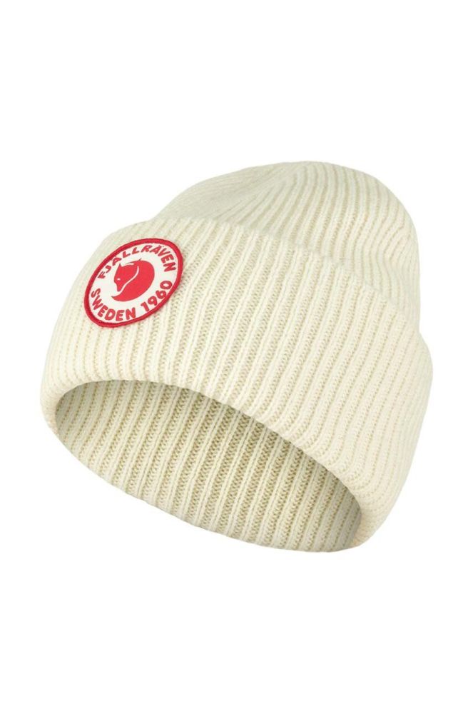 Вовняна шапка Fjallraven 1961 Logo колір бежевий з товстого трикотажу вовна