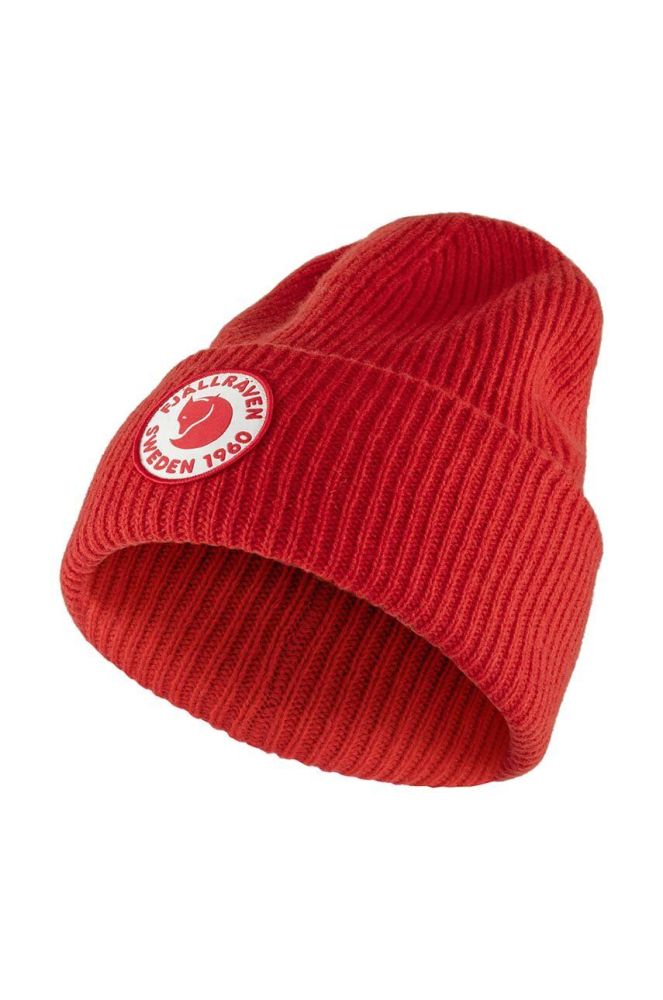 Вовняна шапка Fjallraven 1963 Logo колір червоний з товстого трикотажу вовна