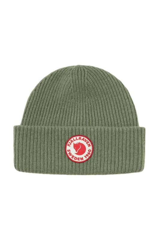 Вовняна шапка Fjallraven 1968 Logo колір зелений фото 3