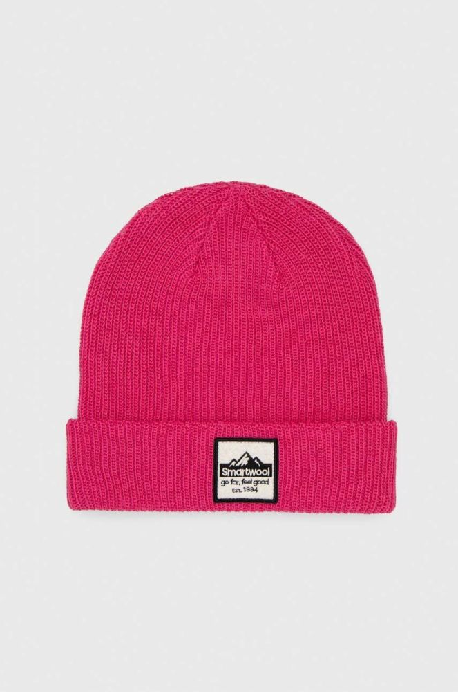 Вовняна шапка Smartwool колір рожевий з товстого трикотажу вовна
