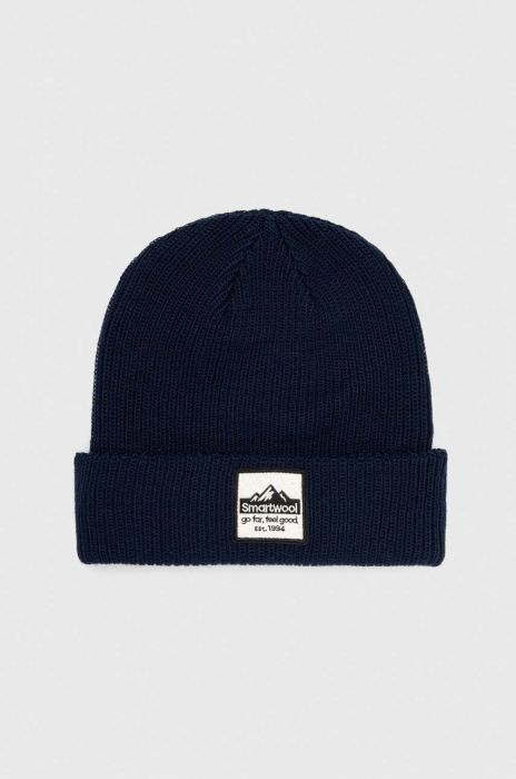 Вовняна шапка Smartwool колір синій з товстого трикотажу вовна