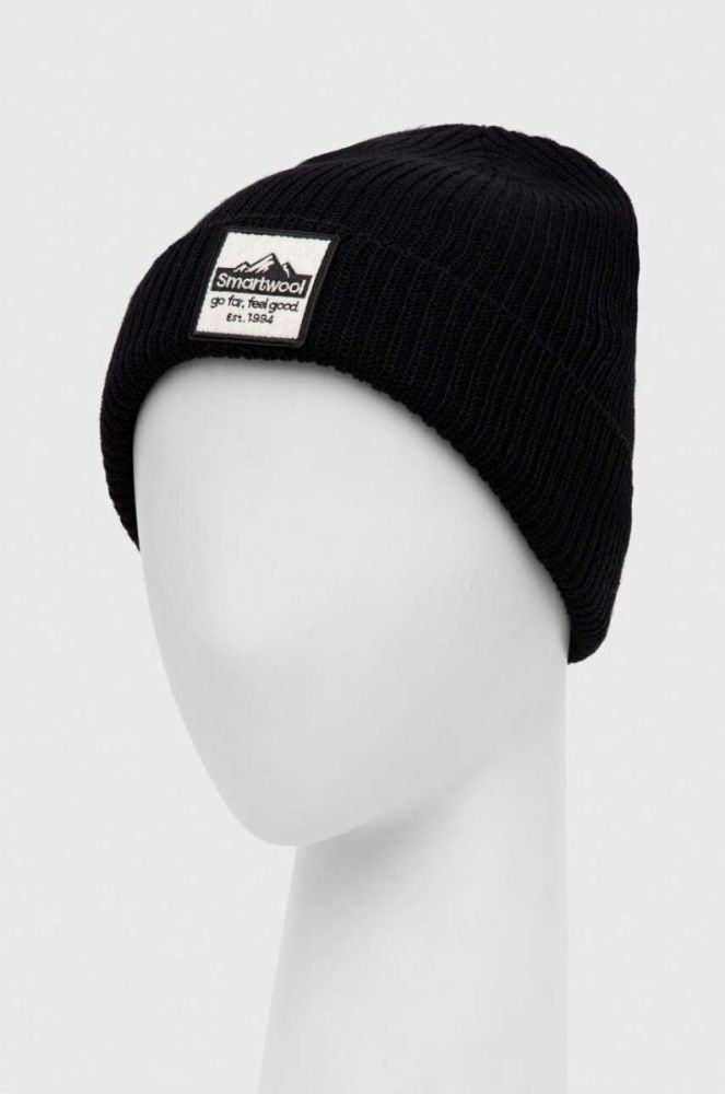 Вовняна шапка Smartwool колір чорний з товстого трикотажу вовна фото 2