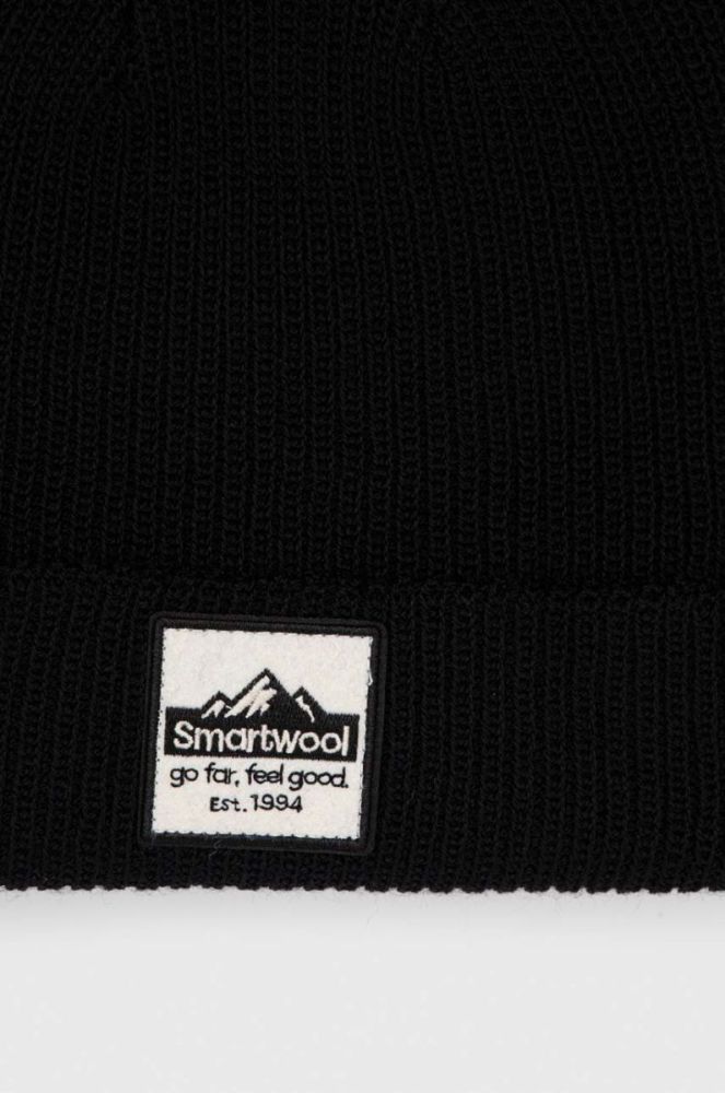 Вовняна шапка Smartwool колір чорний з товстого трикотажу вовна фото 3