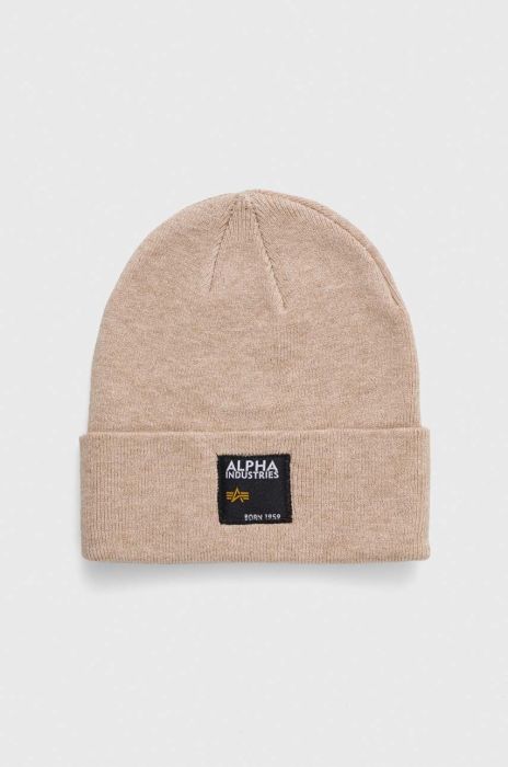 Шапка Alpha Industries колір бежевий з товстого трикотажу (3678610)