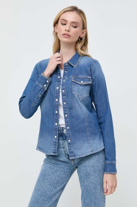Джинсова сорочка Guess жіноча regular класичний комір колір блакитний