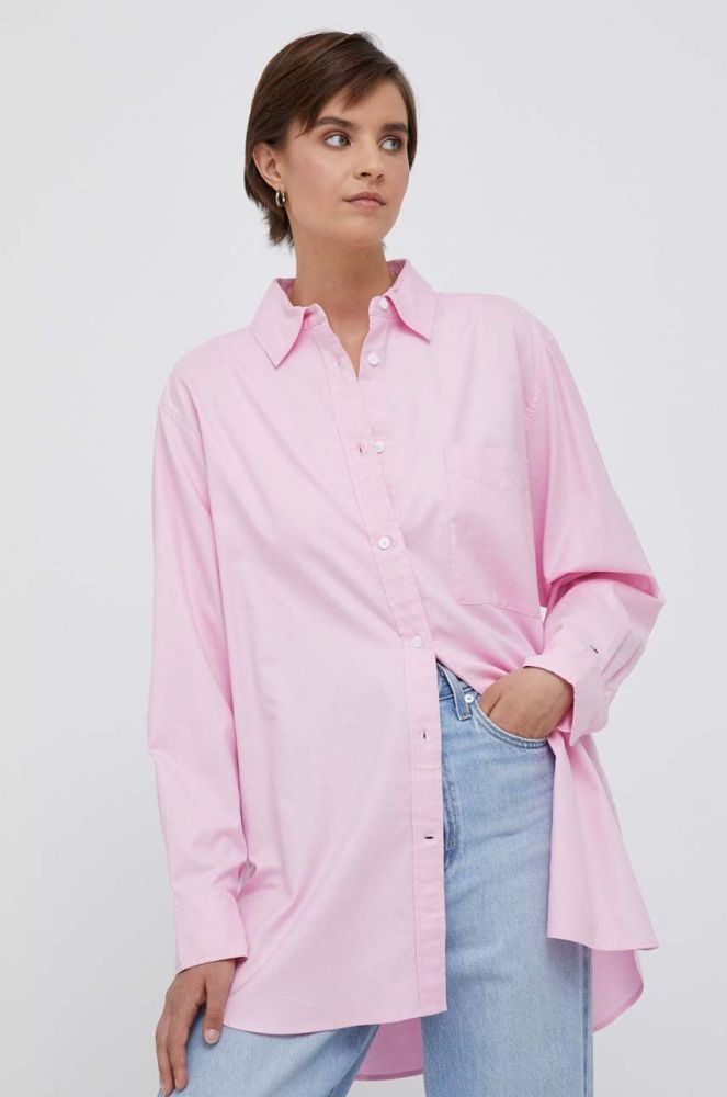 Бавовняна сорочка Tommy Hilfiger жіноча колір рожевий relaxed класичний комір (3338200)