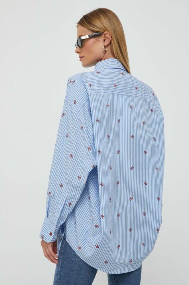 Бавовняна сорочка Tommy Hilfiger жіноча relaxed класичний комір колір блакитний (3381236) фото 4