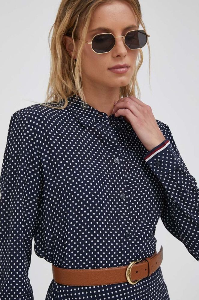 Сорочка Tommy Hilfiger жіноча колір синій regular класичний комір (3348507) фото 4