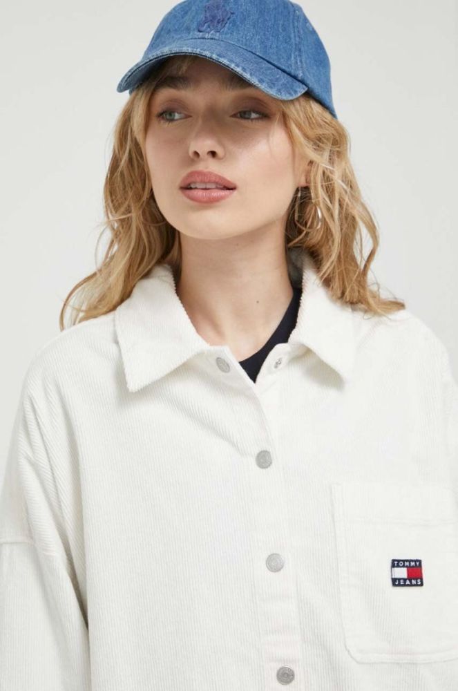 Вельветова сорочка Tommy Jeans колір бежевий relaxed класичний комір (3374777) фото 4