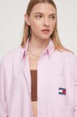 Бавовняна сорочка Tommy Jeans жіноча колір рожевий relaxed класичний комір