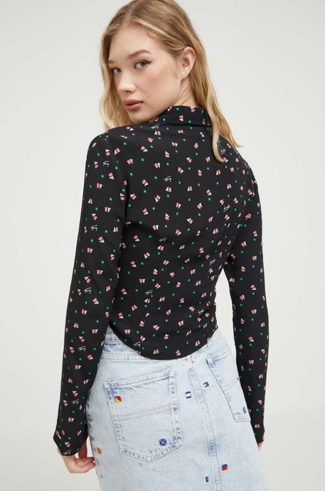 Сорочка Tommy Jeans жіноча колір чорний regular класичний комір фото 3