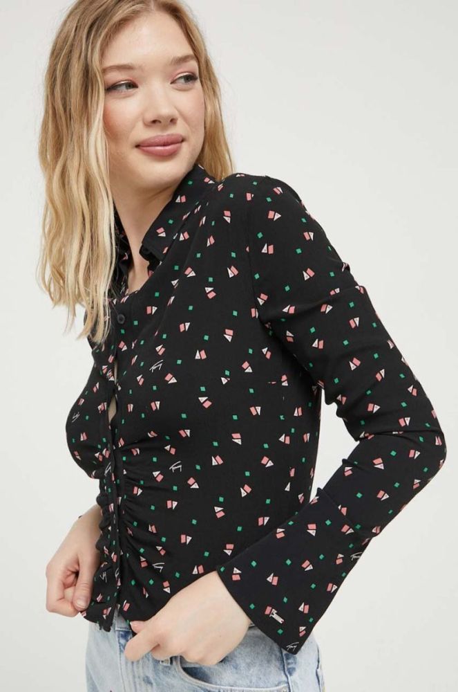 Сорочка Tommy Jeans жіноча колір чорний regular класичний комір фото 4