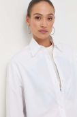 Бавовняна сорочка BOSS жіноча колір білий relaxed класичний комір