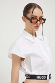 Бавовняна сорочка HUGO жіноча колір білий relaxed класичний комір (3369399)
