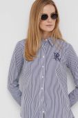 Бавовняна сорочка Lauren Ralph Lauren жіноча slim класичний комір колір блакитний