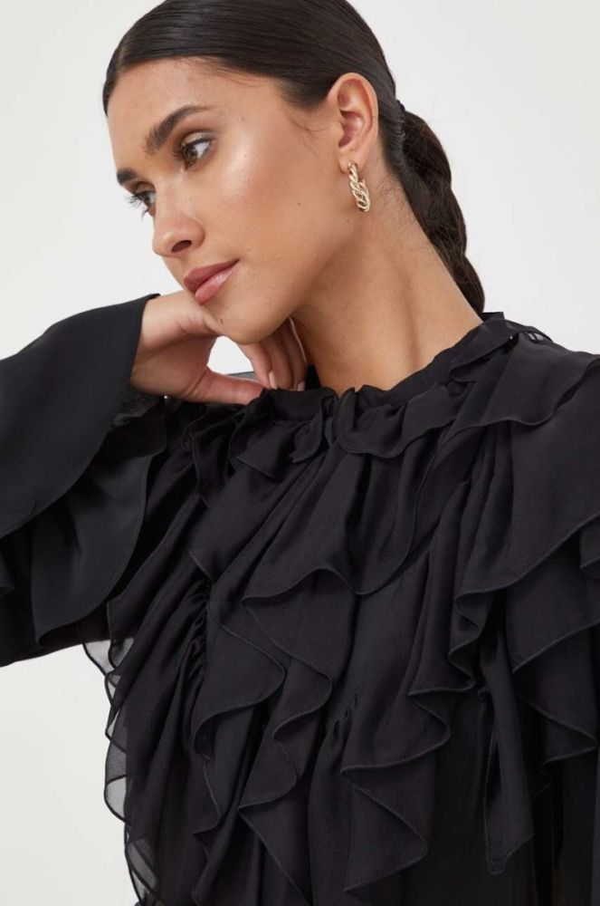 Сорочка з домішкою шовку Pinko колір чорний regular зі стійкою фото 5