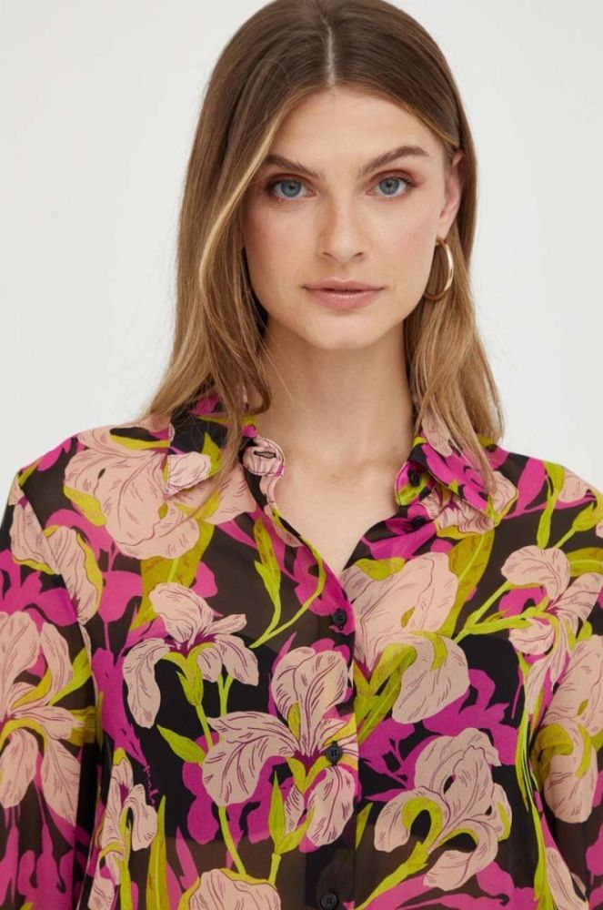 Сорочка Pinko жіноча колір рожевий regular класичний комір фото 4