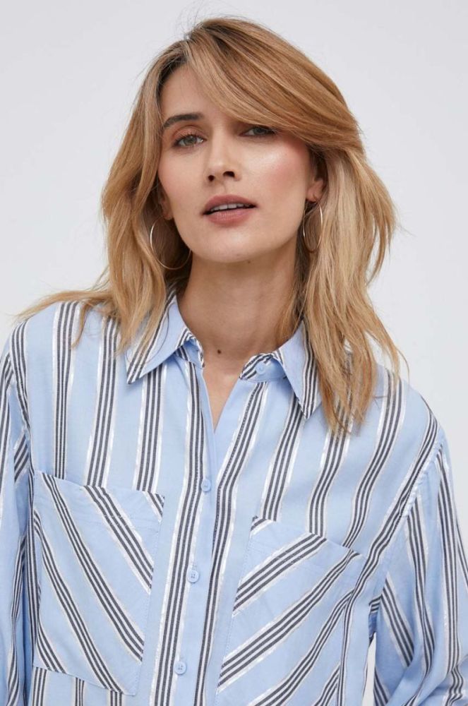 Сорочка Dkny жіноча regular класичний комір колір блакитний (3309941) фото 5