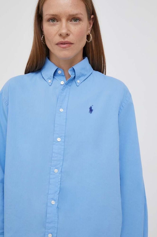 Бавовняна сорочка Polo Ralph Lauren жіноча relaxed класичний комір колір блакитний (3389080)