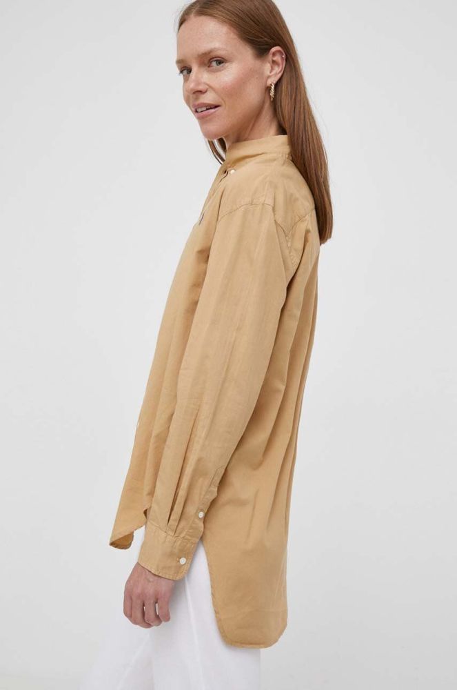 Бавовняна сорочка Polo Ralph Lauren жіноча колір бежевий relaxed класичний комір