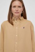 Бавовняна сорочка Polo Ralph Lauren жіноча колір бежевий relaxed класичний комір
