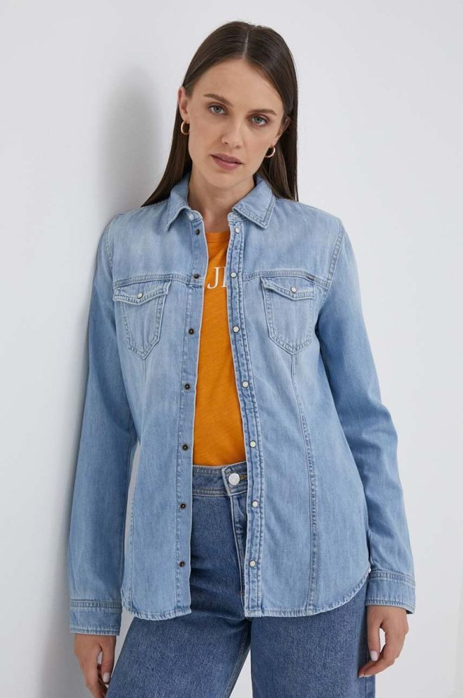 Джинсова сорочка Pepe Jeans жіноча regular класичний комір колір блакитний (3466186)