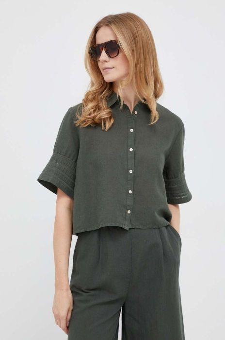 Сорочка з льону Pepe Jeans Febbi колір зелений regular класичний комір