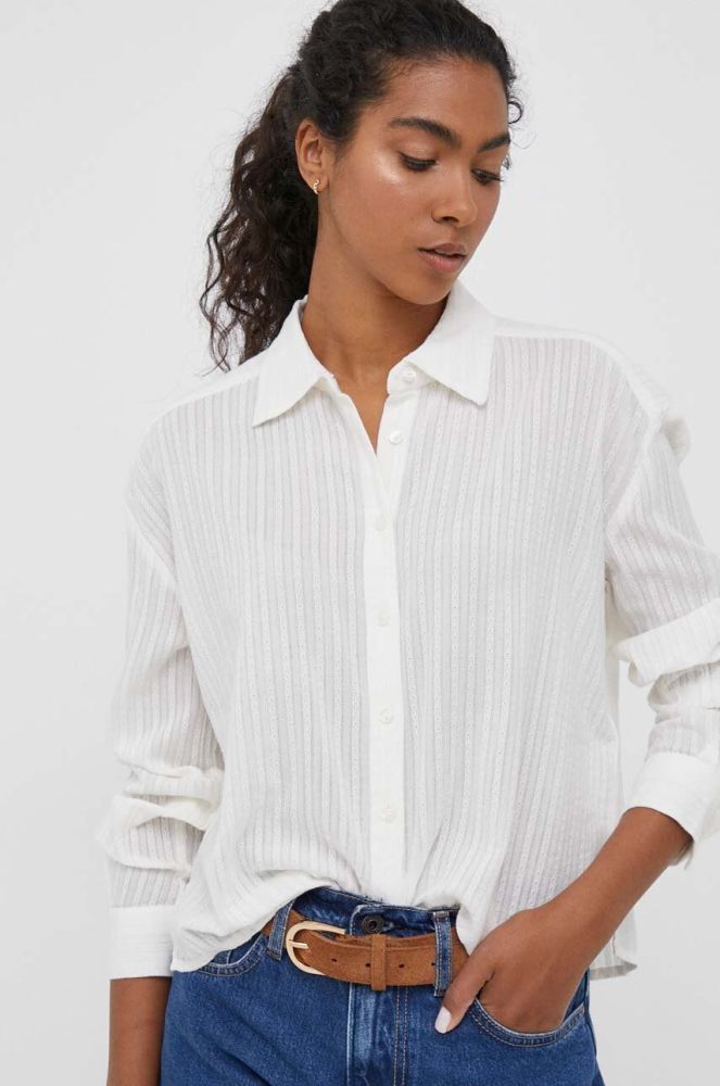 Бавовняна сорочка Pepe Jeans жіноча колір бежевий regular класичний комір