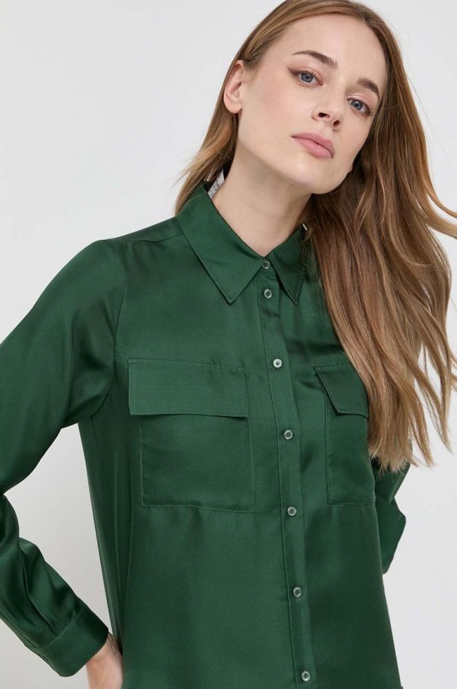 Шовкова сорочка MAX&Co. колір зелений regular класичний комір