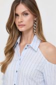 Бавовняна сорочка Patrizia Pepe жіноча slim класичний комір колір блакитний