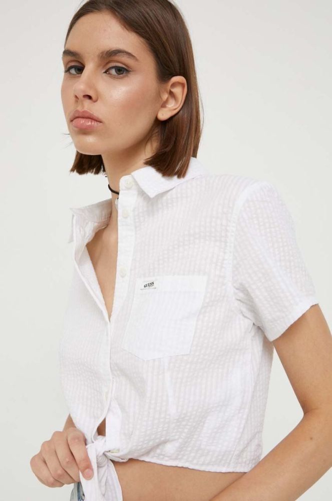 Бавовняна сорочка Guess Originals жіноча колір білий regular класичний комір фото 4