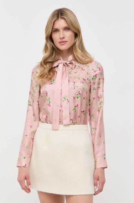 Шовкова сорочка Red Valentino колір рожевий regular зі стійкою