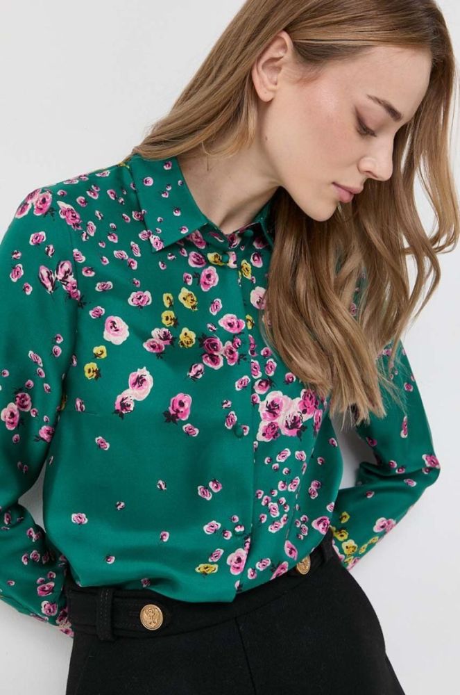 Шовкова сорочка Red Valentino колір зелений relaxed класичний комір фото 4