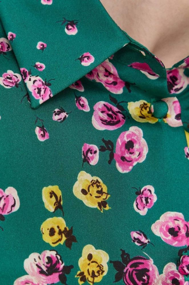 Шовкова сорочка Red Valentino колір зелений relaxed класичний комір фото 5