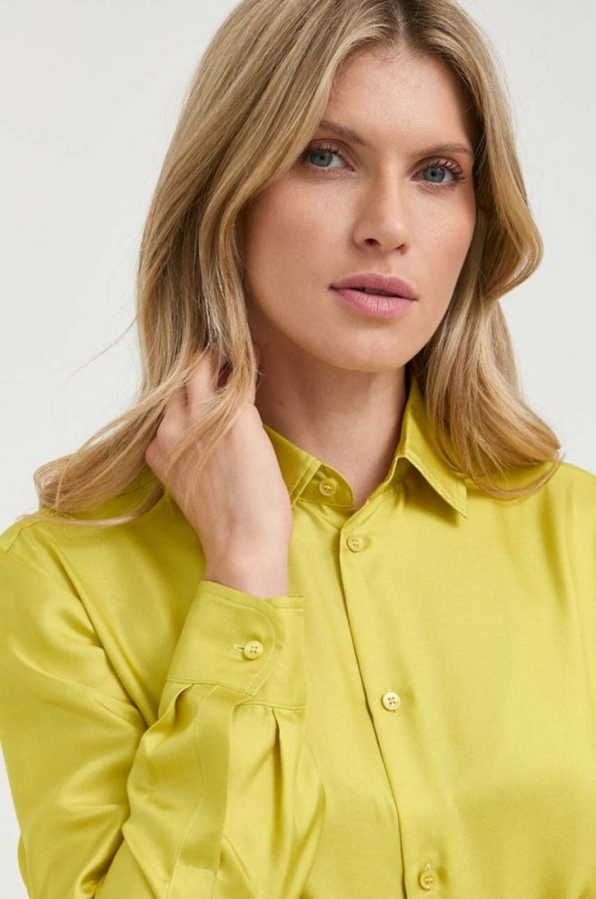 Шовкова сорочка Red Valentino колір жовтий regular класичний комір фото 4