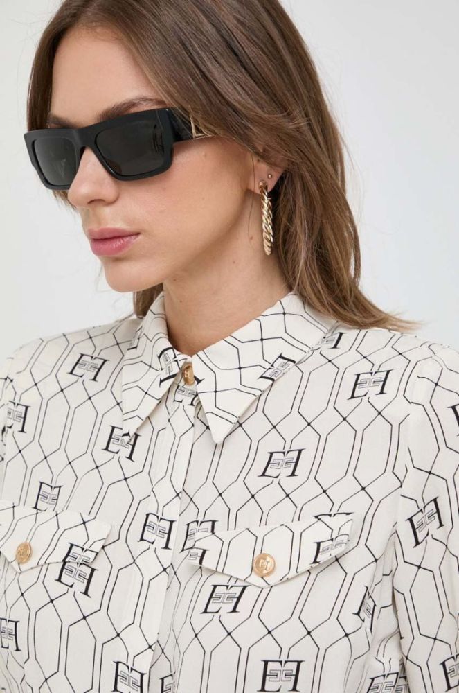 Сорочка Elisabetta Franchi жіноча колір бежевий regular класичний комір (3641022) фото 4