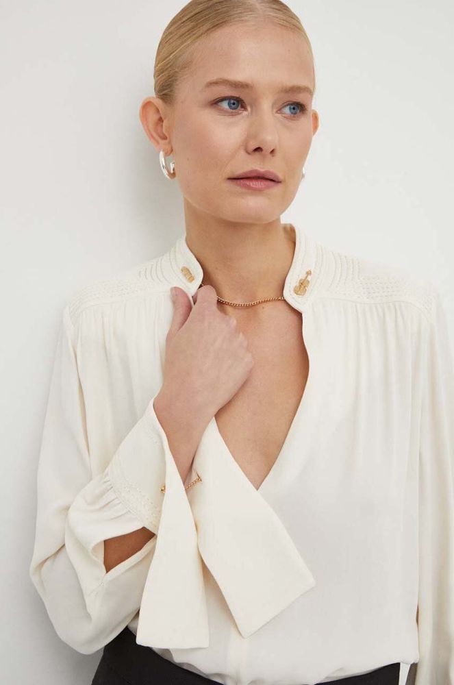 Блузка Elisabetta Franchi жіноча колір бежевий однотонна