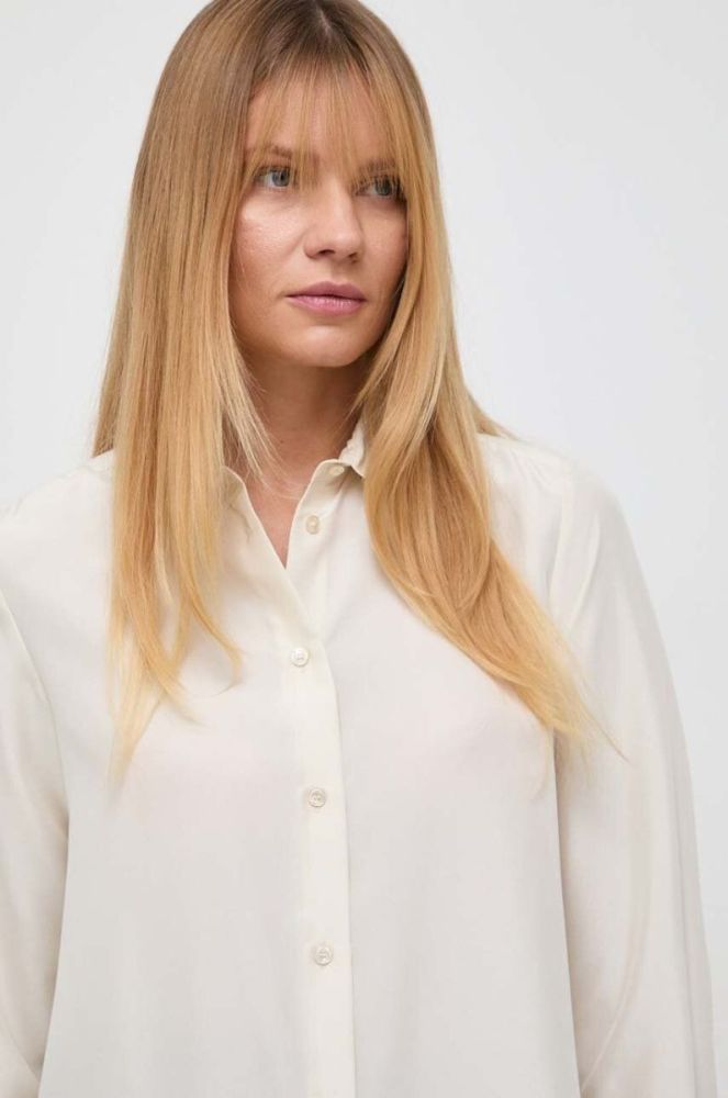 Шовкова сорочка Weekend Max Mara колір бежевий regular класичний комір (3597686) фото 4