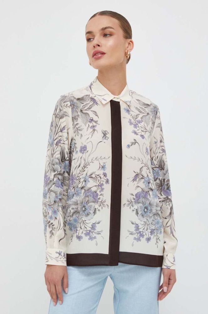 Шовкова сорочка Weekend Max Mara колір бежевий regular класичний комір (3617480) фото 4