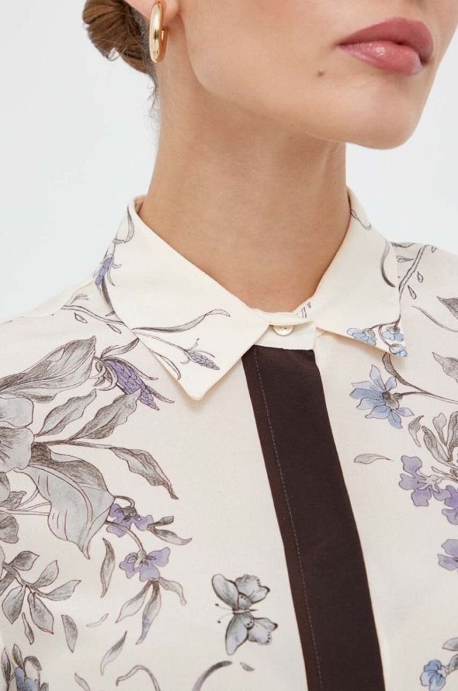 Шовкова сорочка Weekend Max Mara колір бежевий regular класичний комір (3617480) фото 5