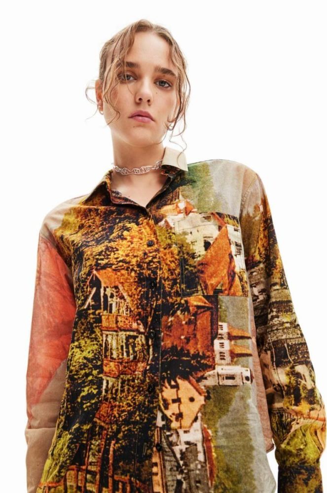 Бавовняна сорочка Desigual жіноча колір помаранчевий regular класичний комір фото 3